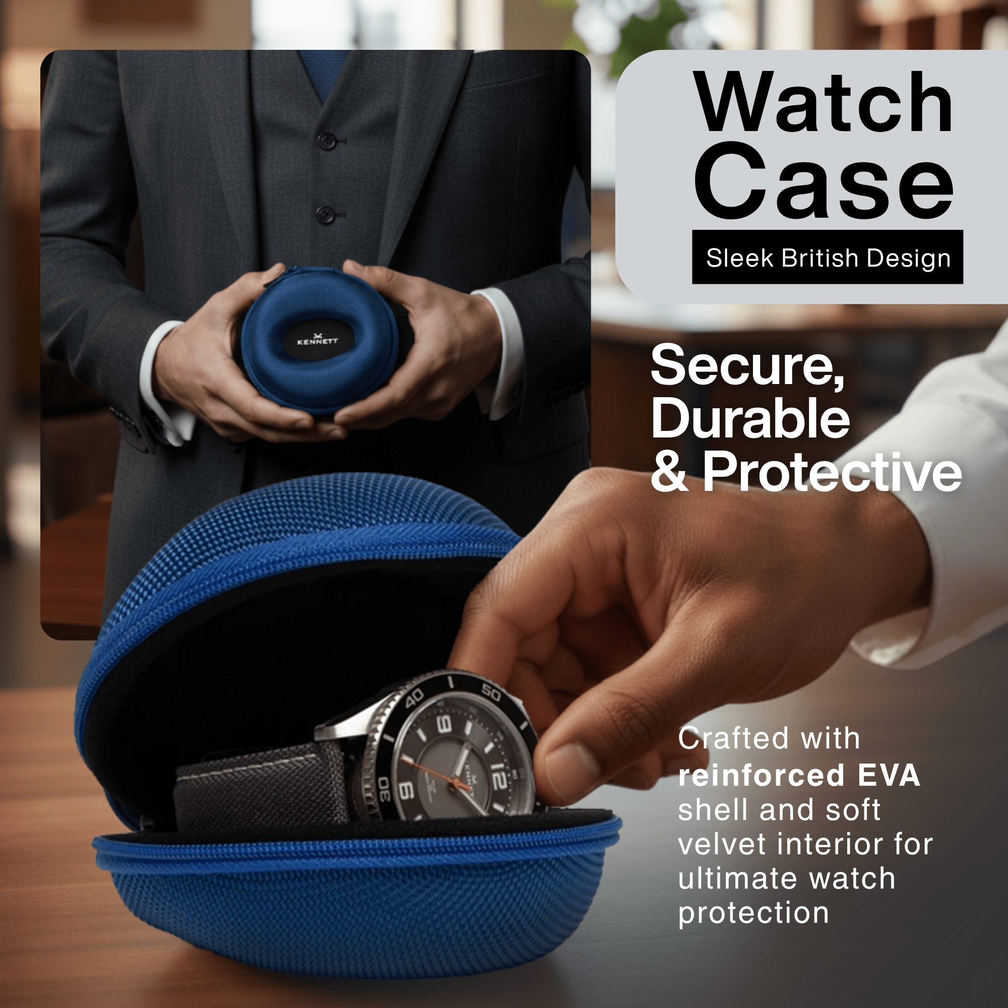 Blue Single Watch Travel Case – Sleek, Durable & Portable watchcaseKennett Great Britain