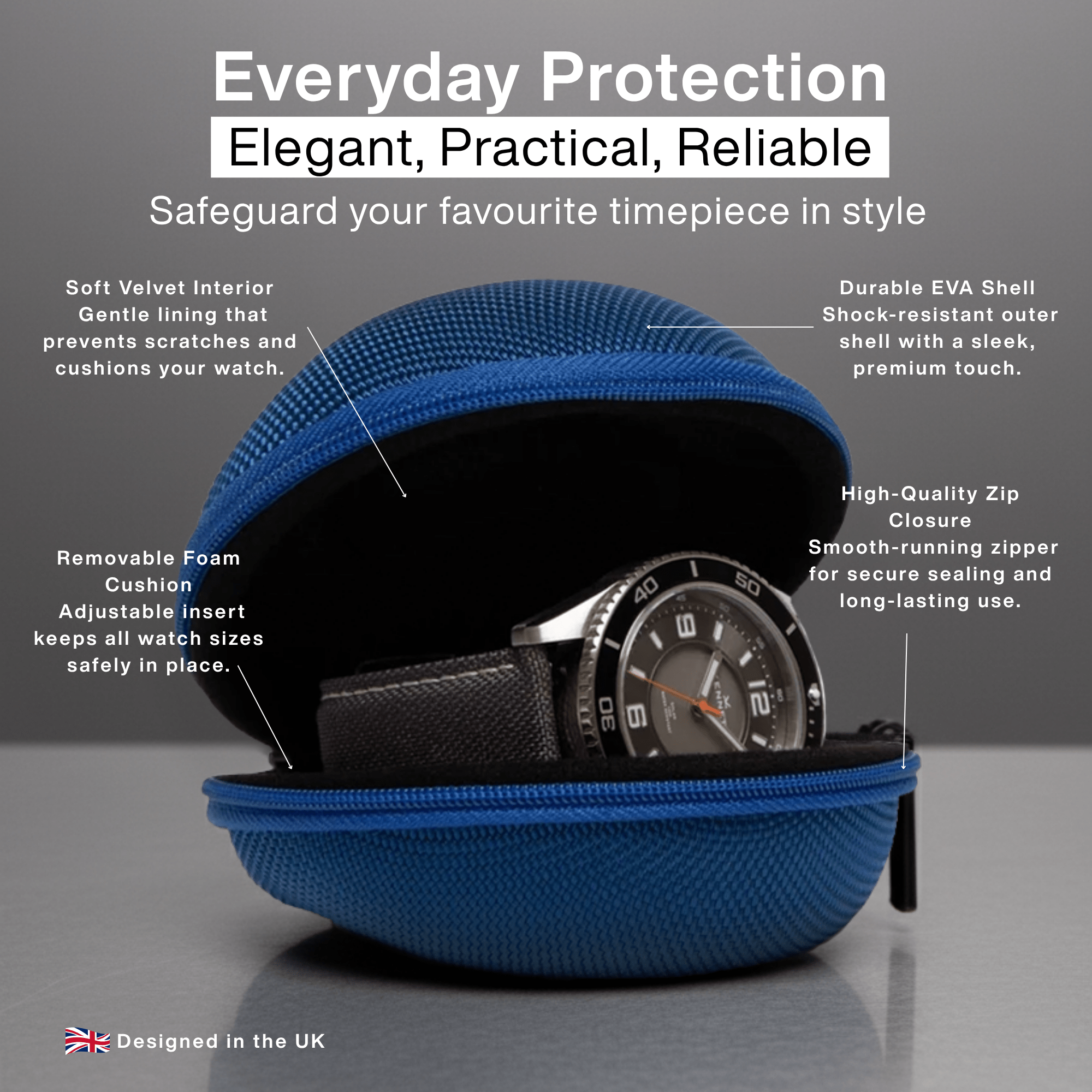 Blue Single Watch Travel Case – Sleek, Durable & Portable watchcaseKennett Great Britain