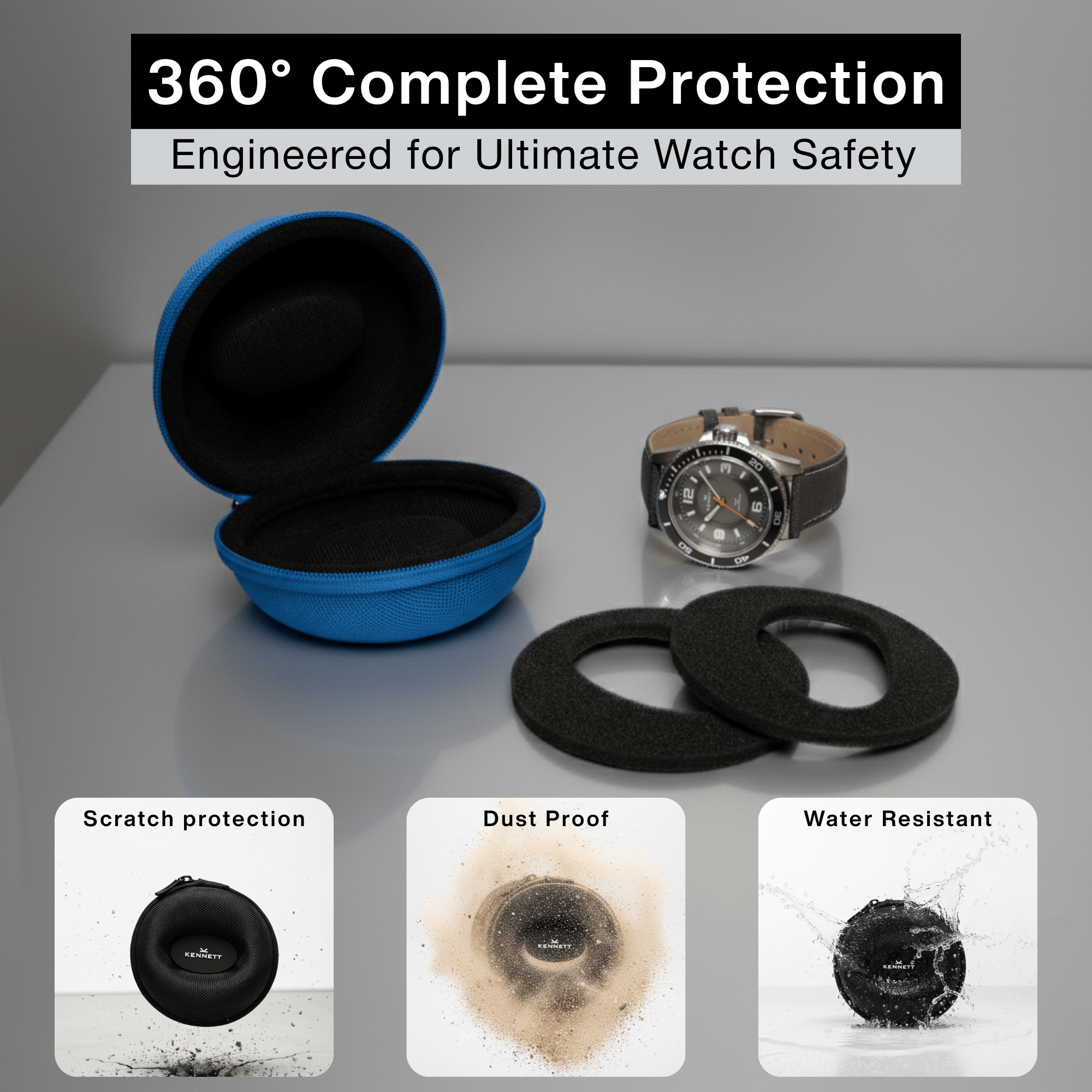 Blue Single Watch Travel Case – Sleek, Durable & Portable watchcaseKennett Great Britain