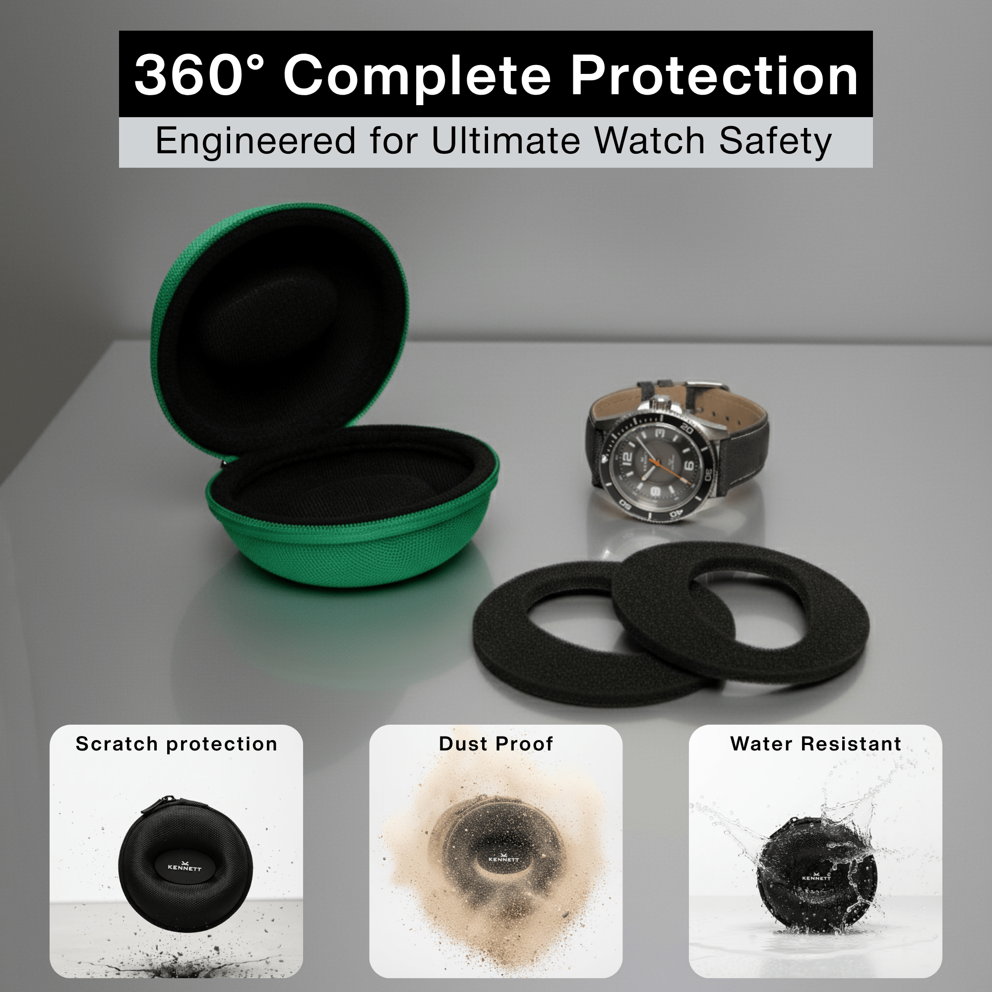 Green Single Watch Travel Case – Secure & Stylish Storage watchcaseKennett Great Britain