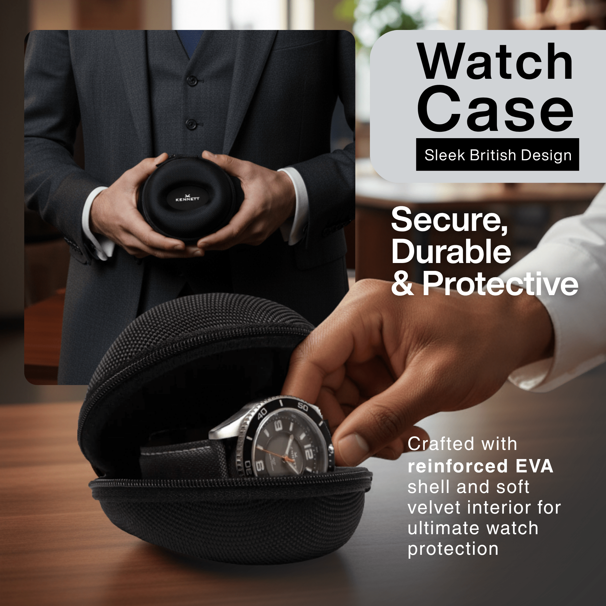 Black Single Watch Travel Case – Secure & Compact Design watchcaseKennett Great Britain