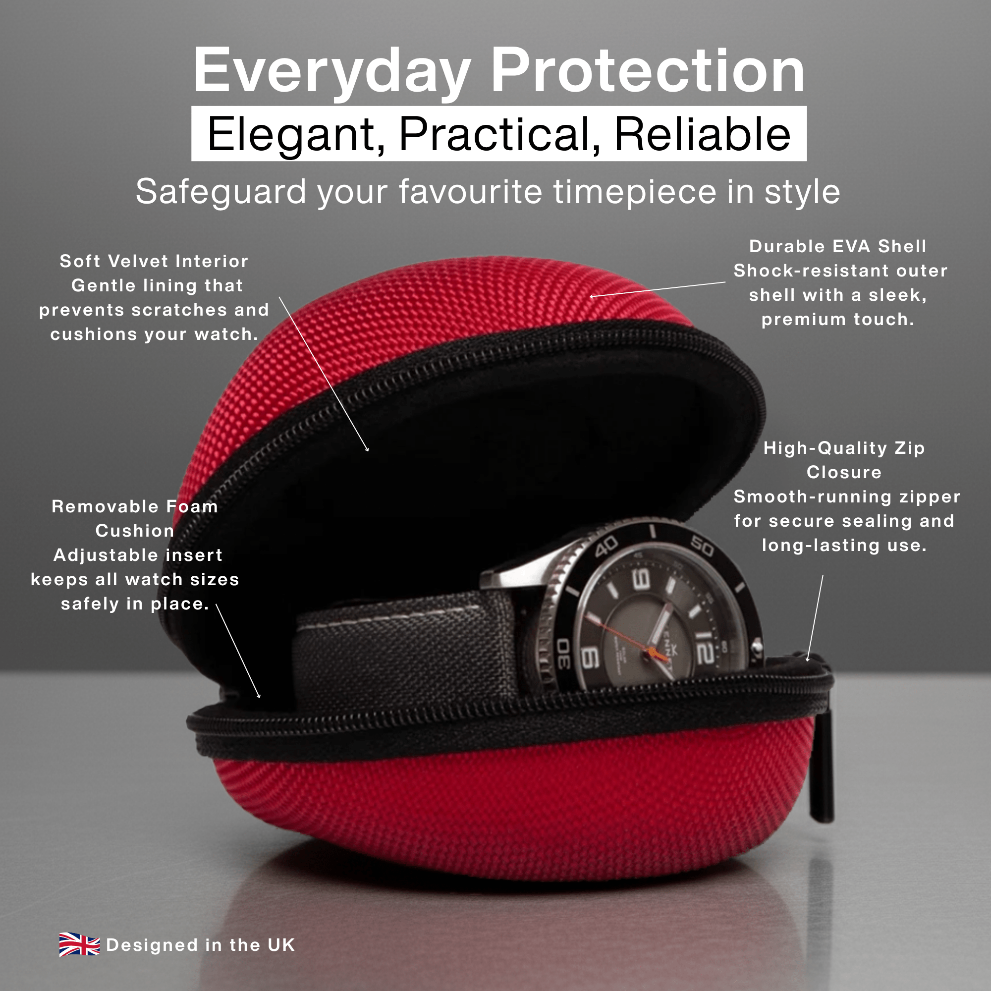 Red Single Watch Travel Case – Bold, Secure & Stylish watchcaseKennett Great Britain