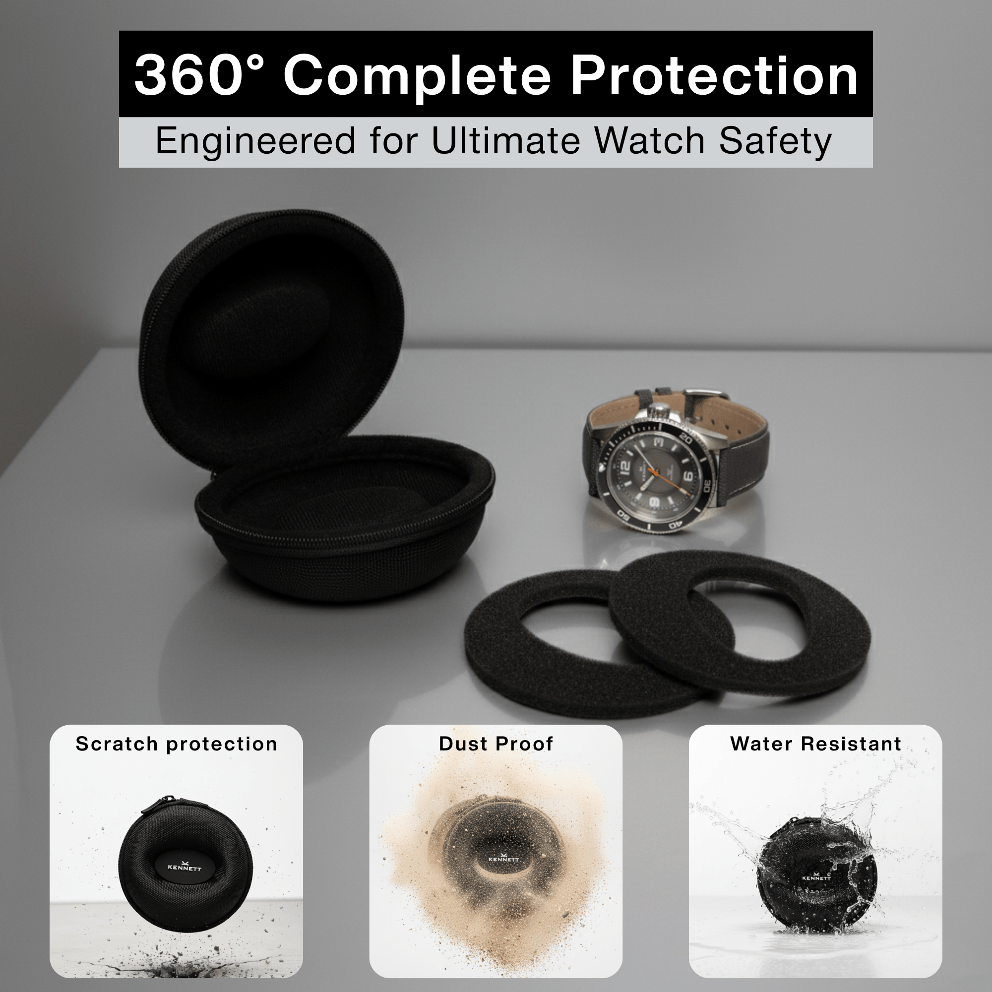 Black Single Watch Travel Case – Secure & Compact Design watchcaseKennett Great Britain