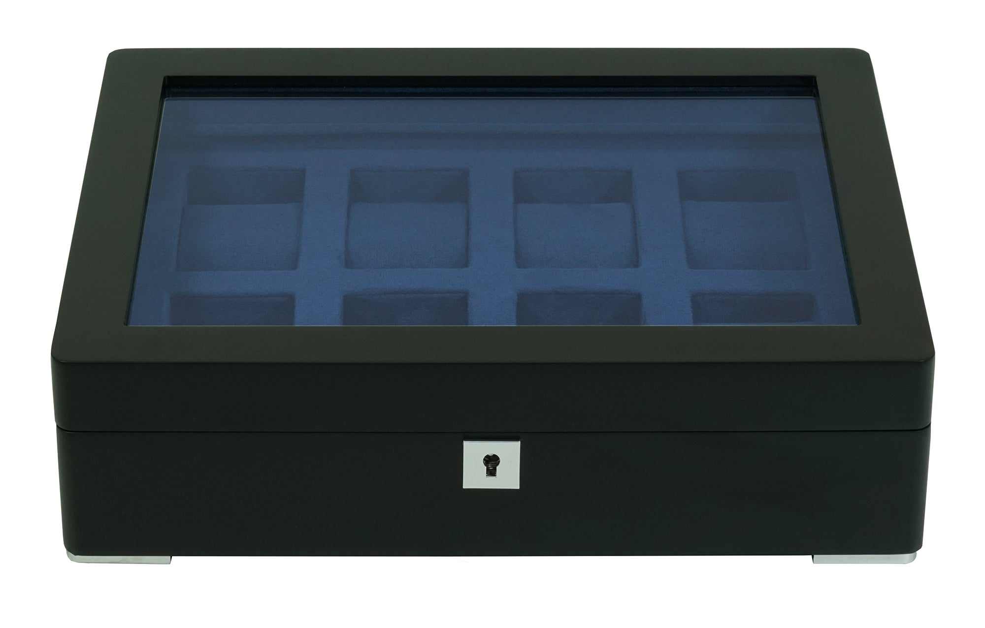 8 Slot Black Wooden Watch Box with Blue Velvet Lining watch boxKennett Great Britain