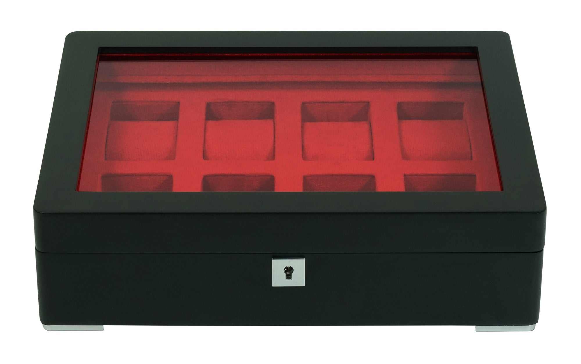 8 Slot Black Wooden Watch Box with Red Velvet Lining watch boxKennett Great Britain