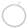 Kennett silver 4mm Cuban chain bracelet, 19cm, laid in a circle showing the lobster clasp closure