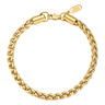 Kennett gold 5mm wheat chain bracelet, 19cm, laid in a circle showing the lobster clasp closure