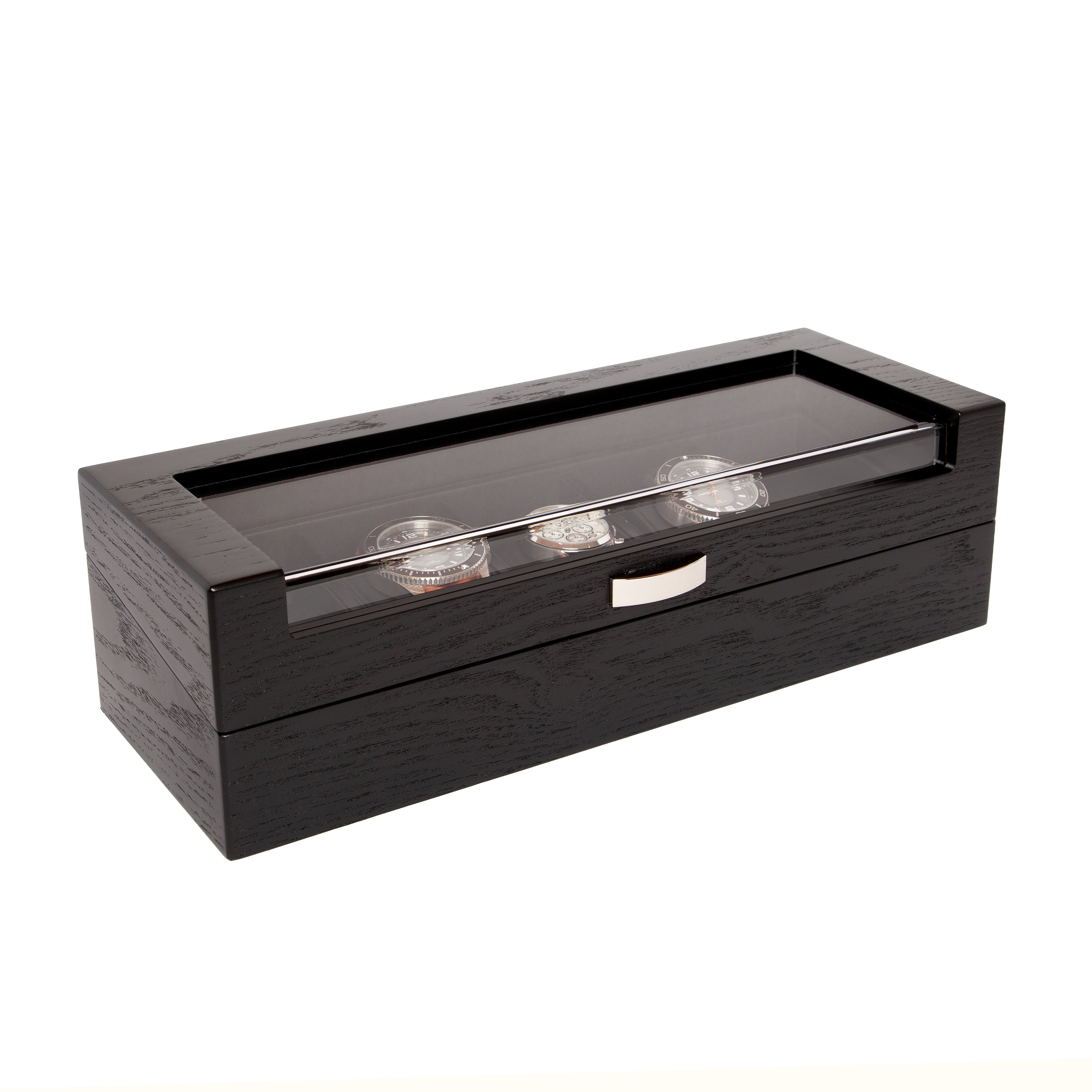 5-Slot Black Matte Wooden Watch Box with Acrylic Window
