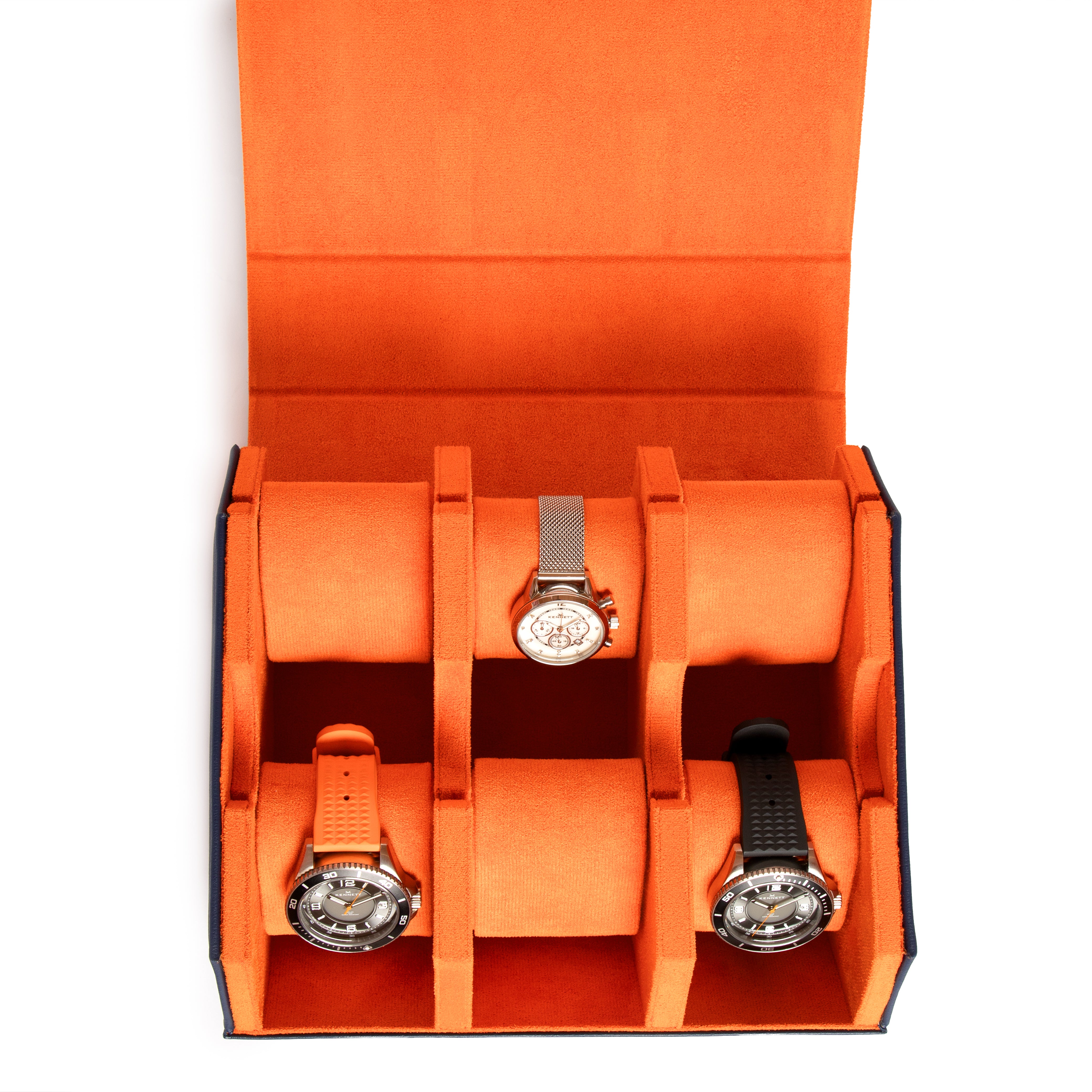 Kennett 6 Piece Hexagon Watch Case Blue & Orange PU Leather