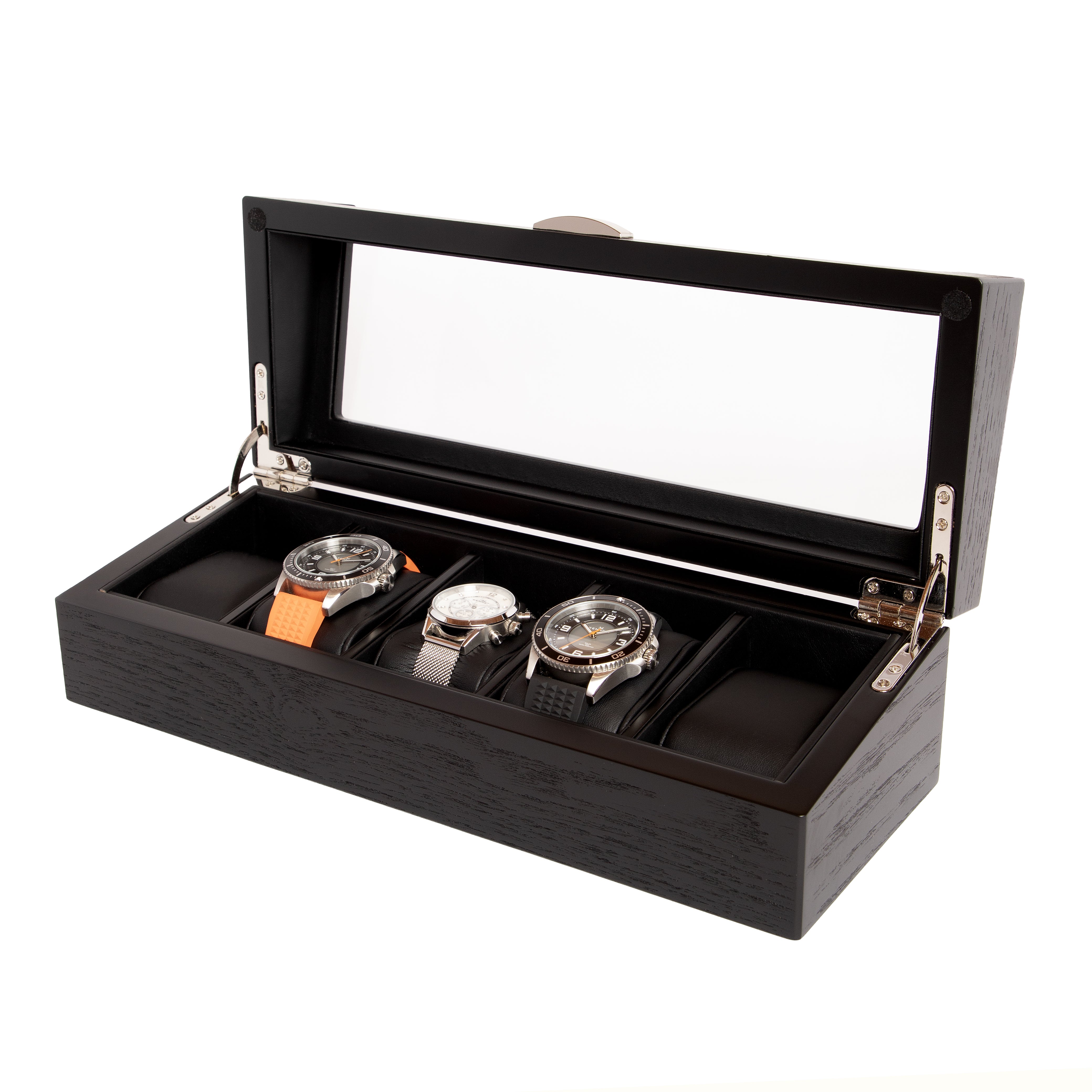 5-Slot Black Matte Wooden Watch Box with Acrylic Window