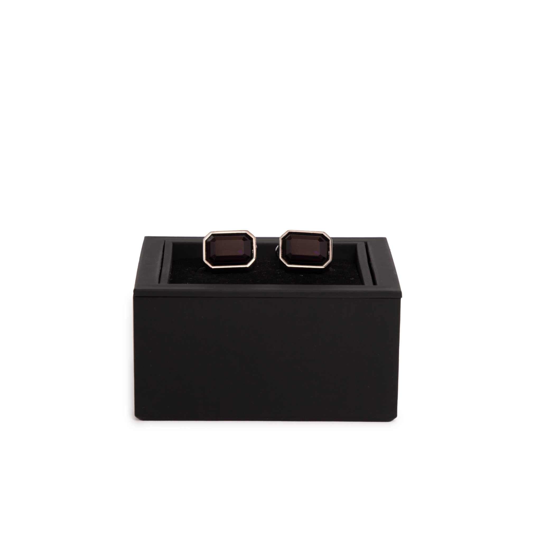 Kennett Finsbury Cufflinks – Silver Mirror Finish with Purple Crystal Kennett Great Britain