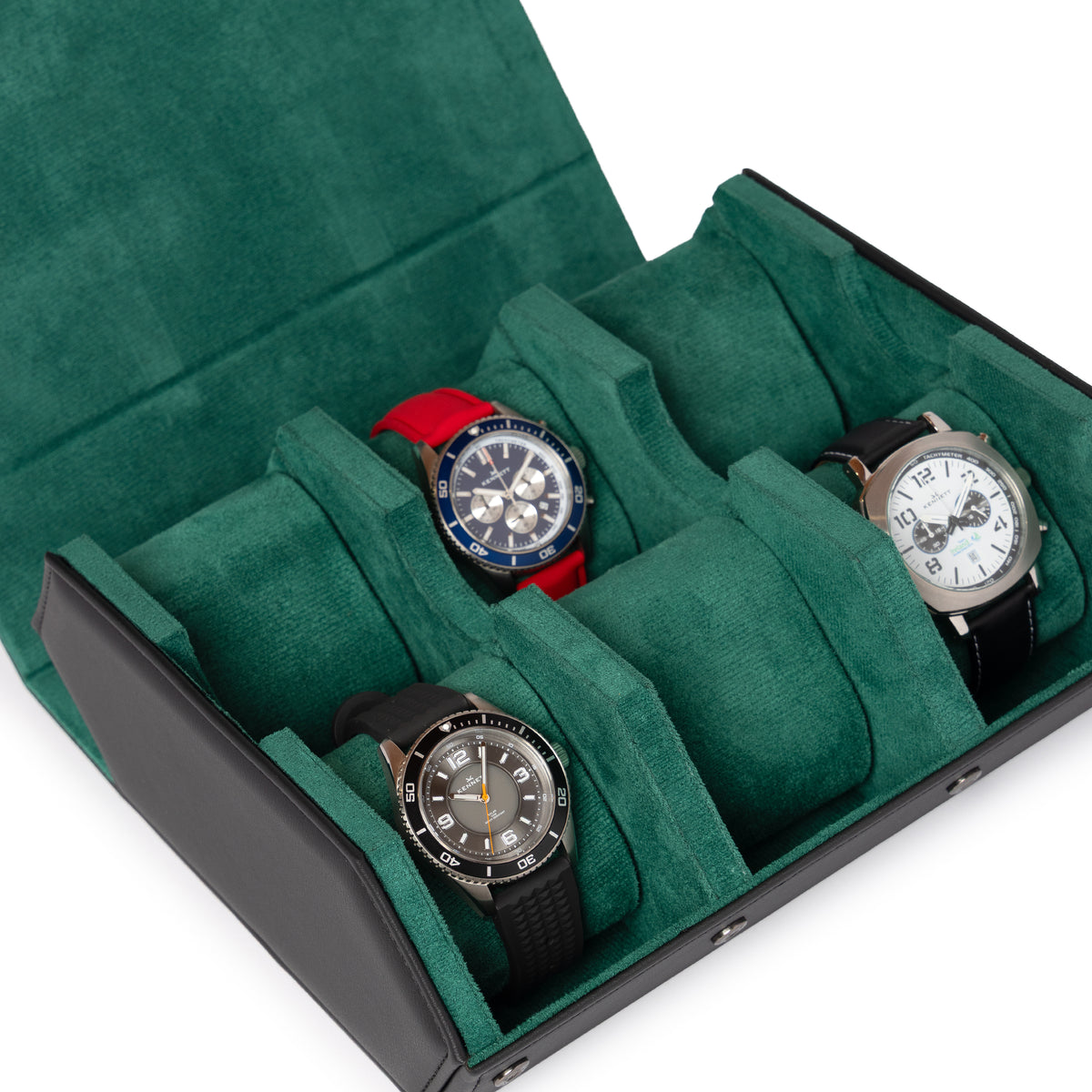 Kennett 6 Watch Hexagon Case - Black & Green PU Leather