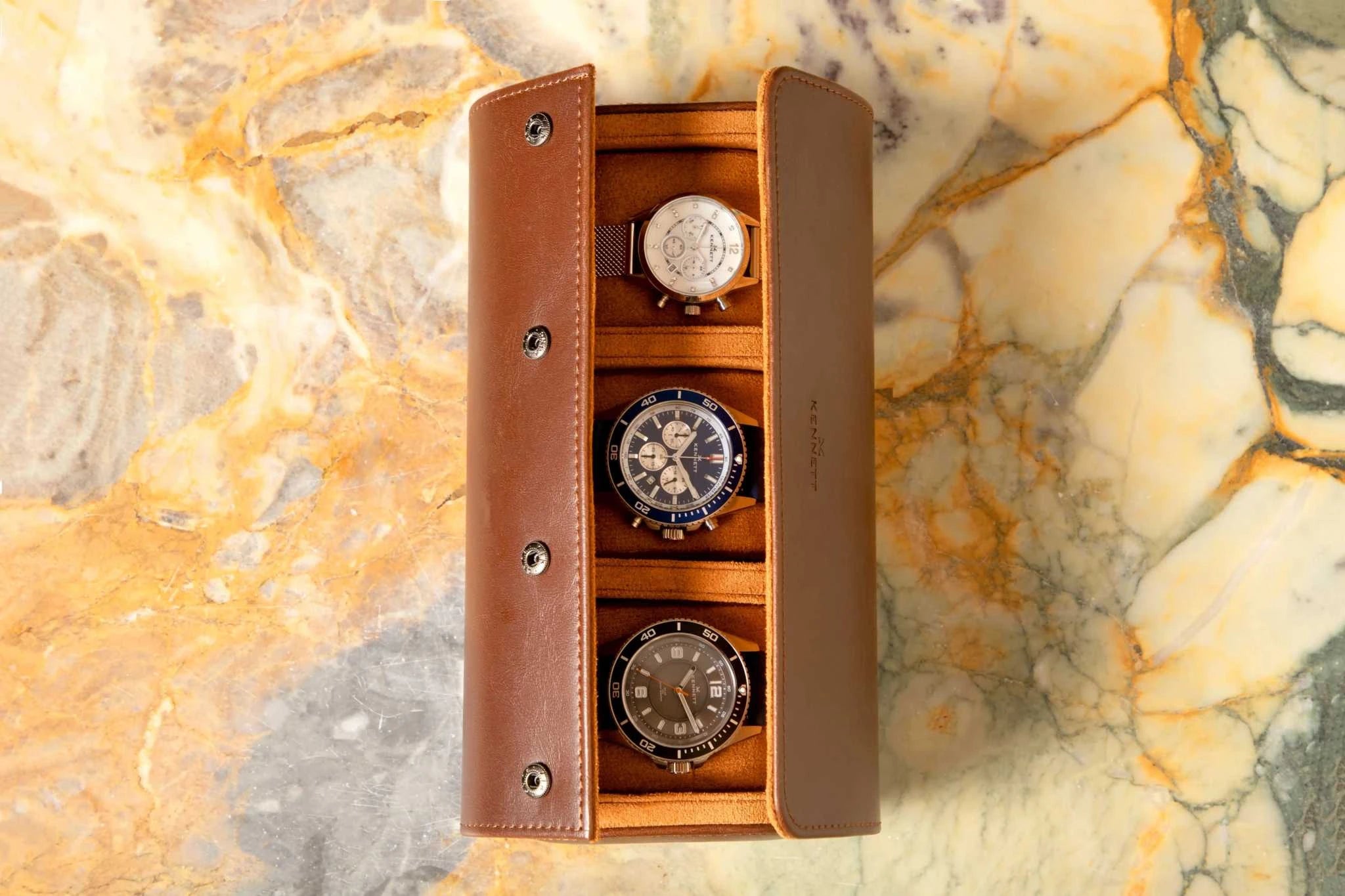 Brown Oiled Leather Watch Roll – Luxury Travel Case Kennett Great Britain