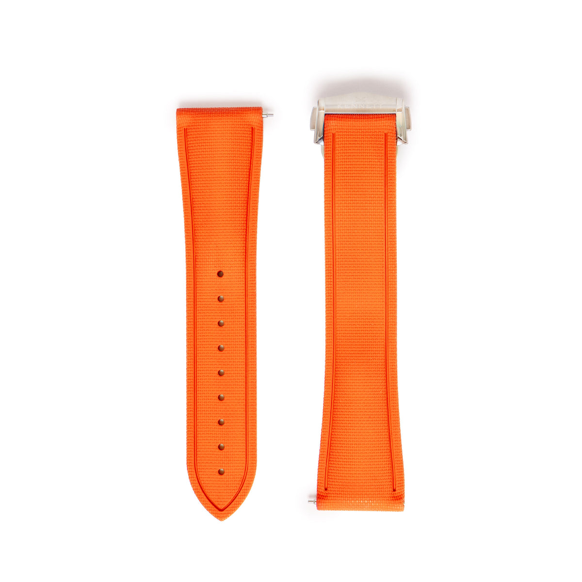 Kennett 22mm sailcloth FKM rubber watch strap in orange with stainless steel folding clasp