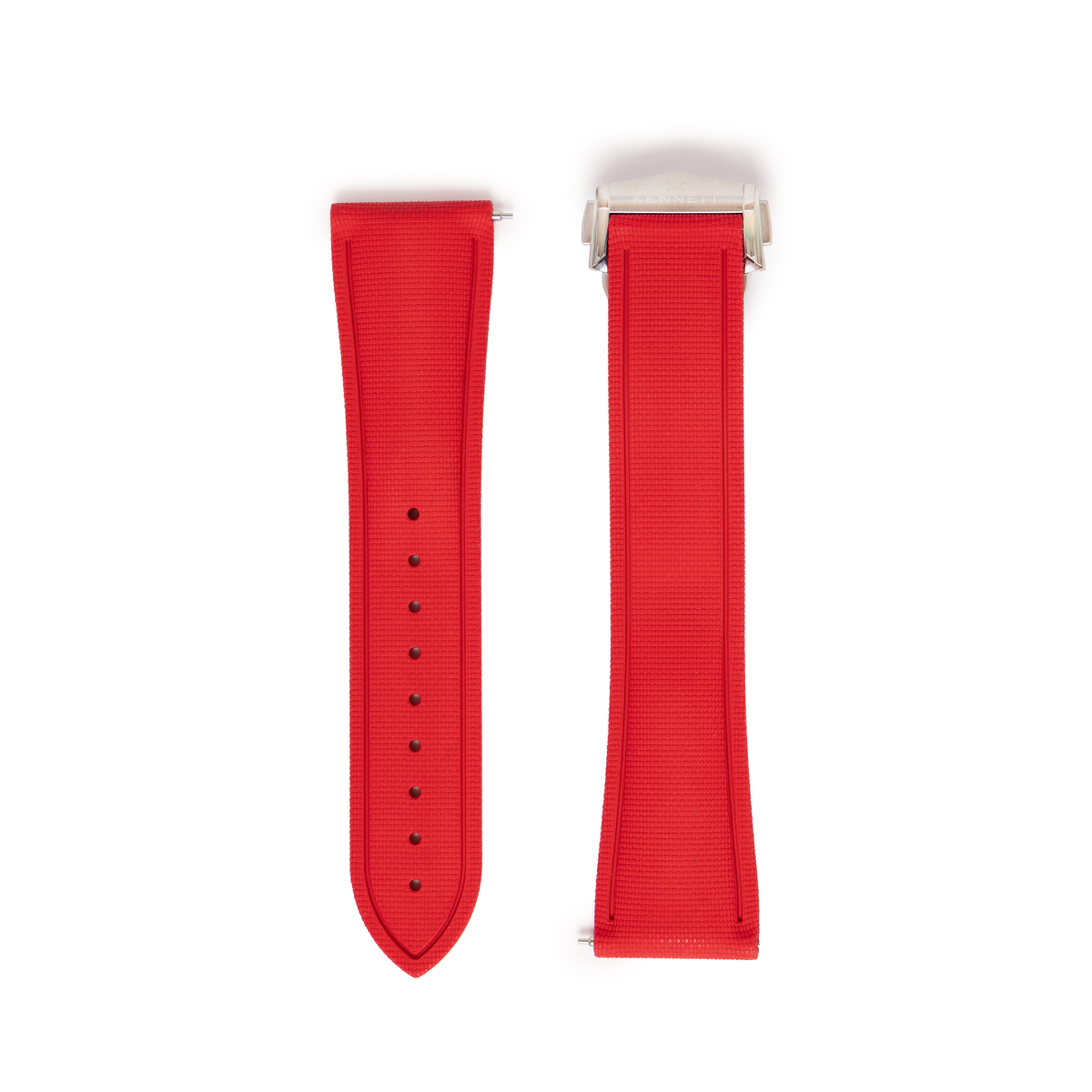 Kennett 22mm sailcloth FKM rubber watch strap in red with stainless steel folding clasp