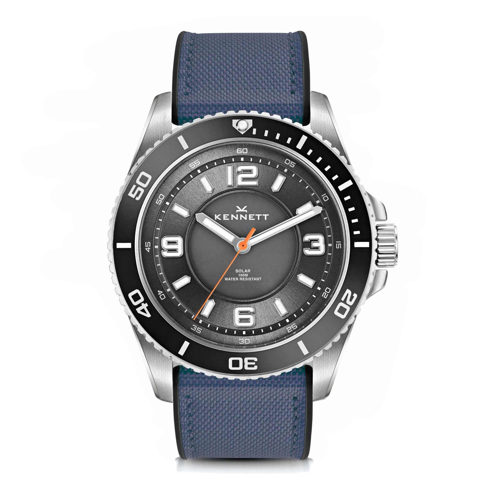 Kennett Solaxplorer Solar Watch Grey Dial with Navy Rubber Sailcloth hybrid strap