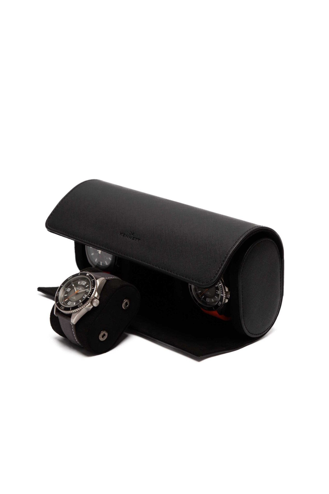 Black Leather Watch Roll | Luxury Travel Watch Storage Case Kennett Great Britain