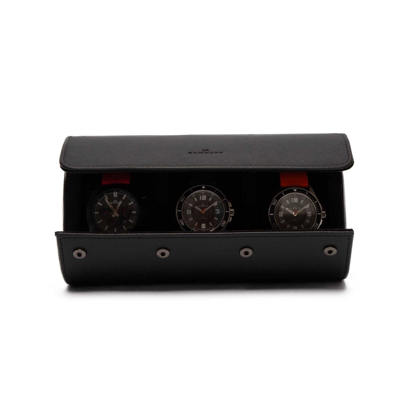 Black Leather Watch Roll | Luxury Travel Watch Storage Case Kennett Great Britain