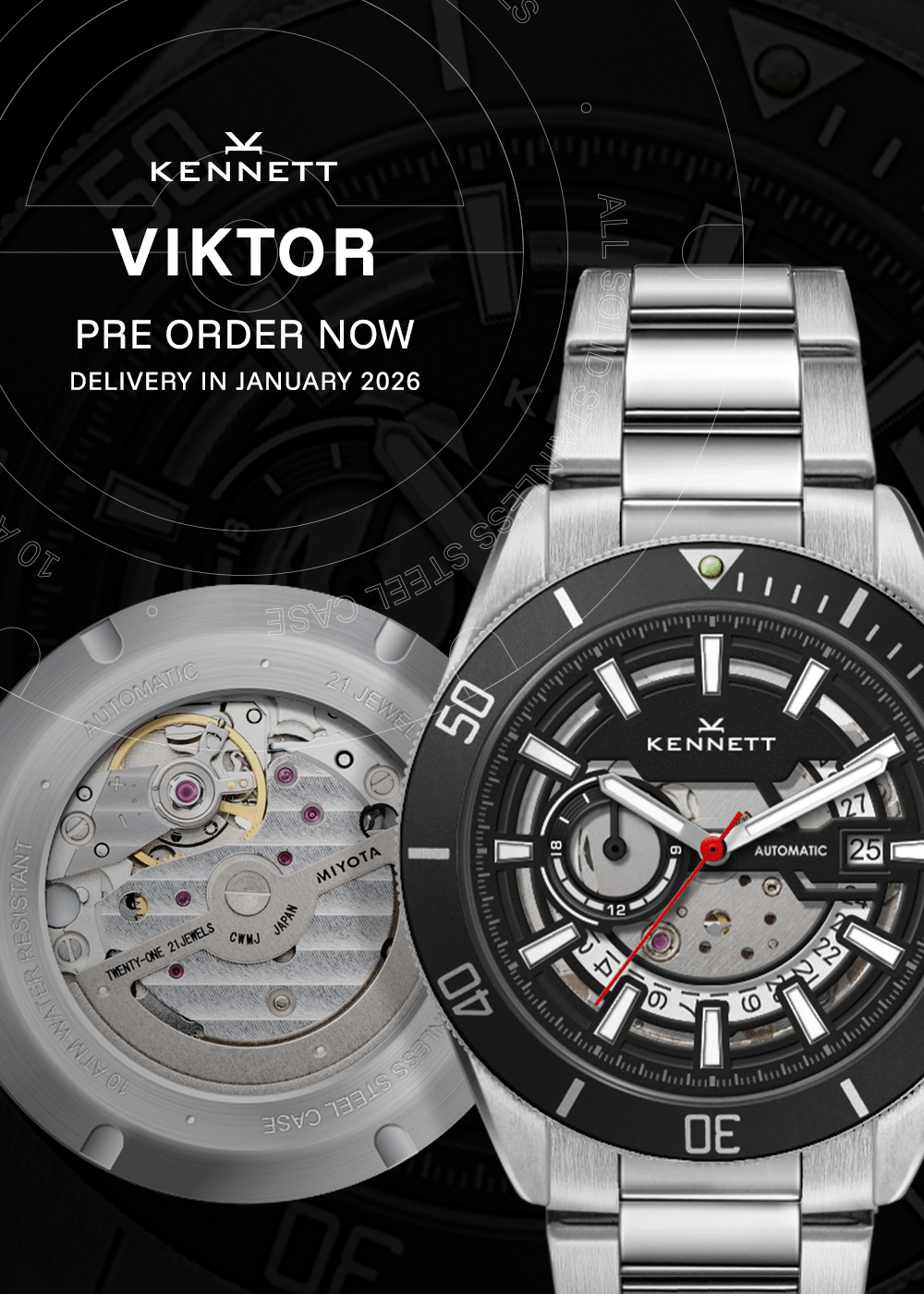 Kennett Viktor Automatic Watch – Skeleton Dial 42mm Kennett Great Britain