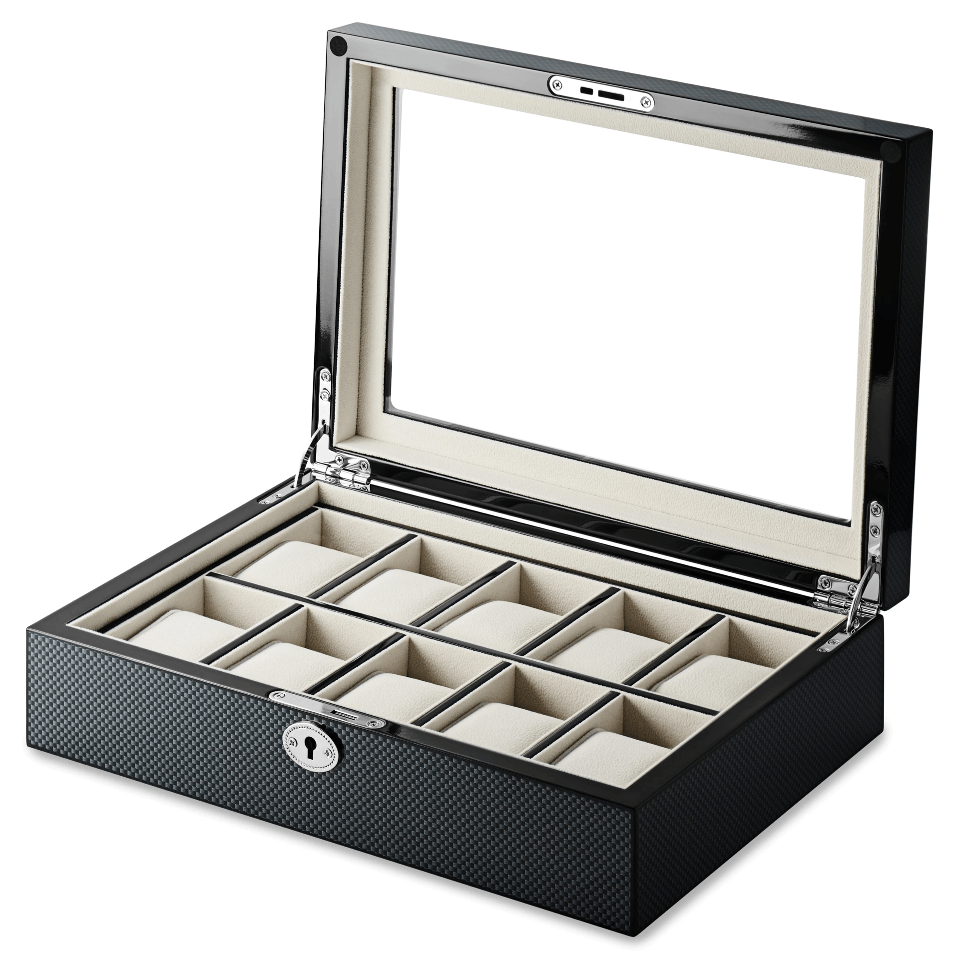 Kennett 10 - Slot Wooden Watch Box – Carbon Fibre Finish Kennett Great Britain