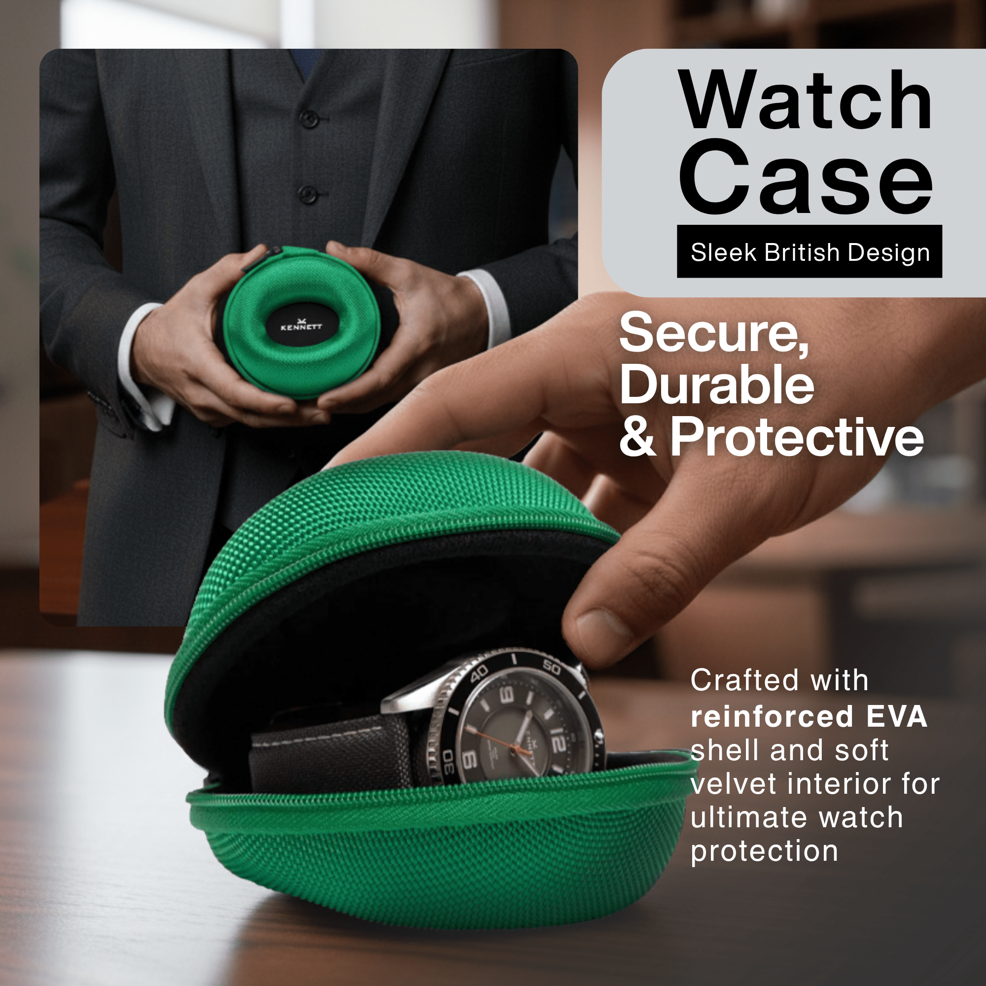 Green Single Watch Travel Case – Secure & Stylish Storage watchcaseKennett Great Britain