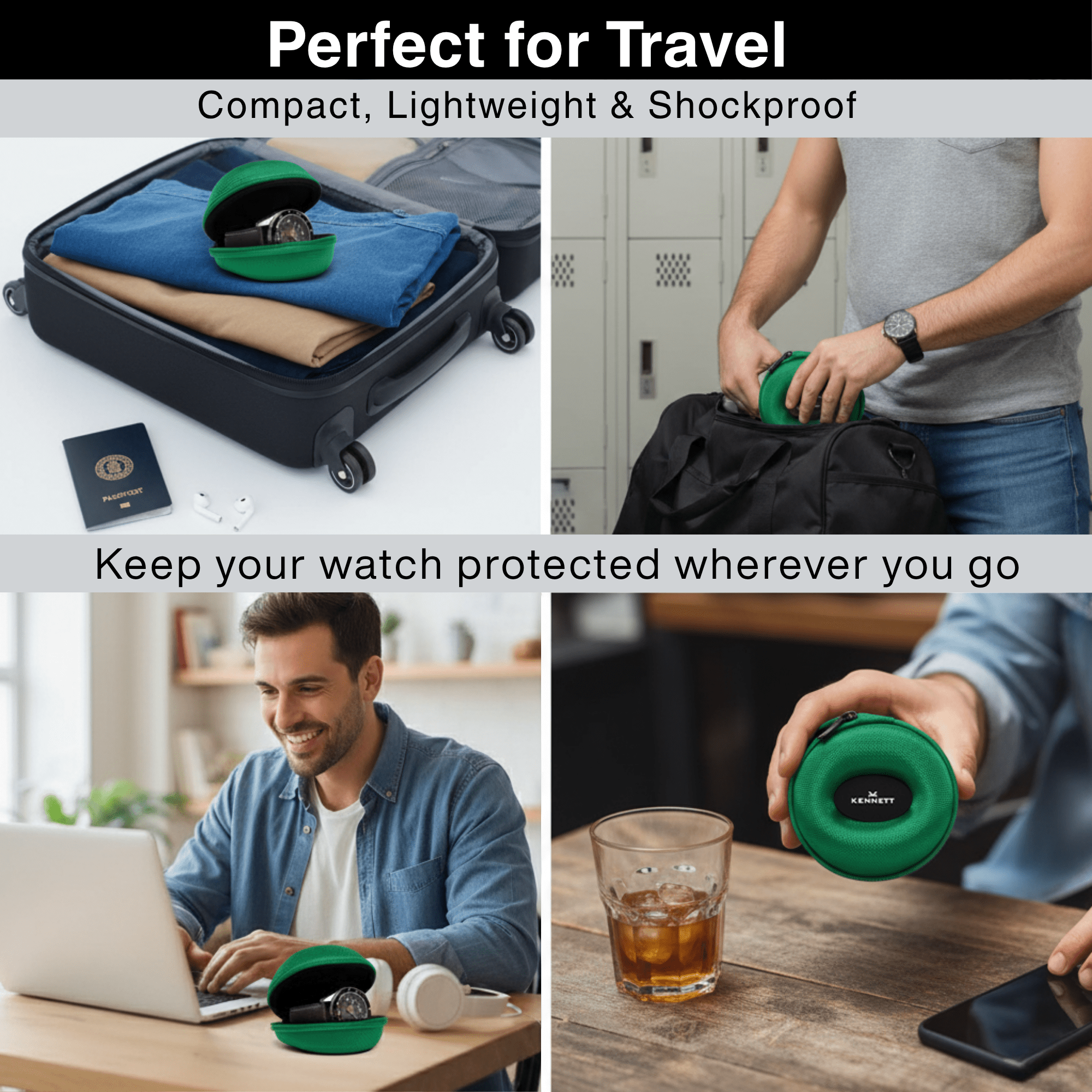 Green Single Watch Travel Case – Secure & Stylish Storage watchcaseKennett Great Britain