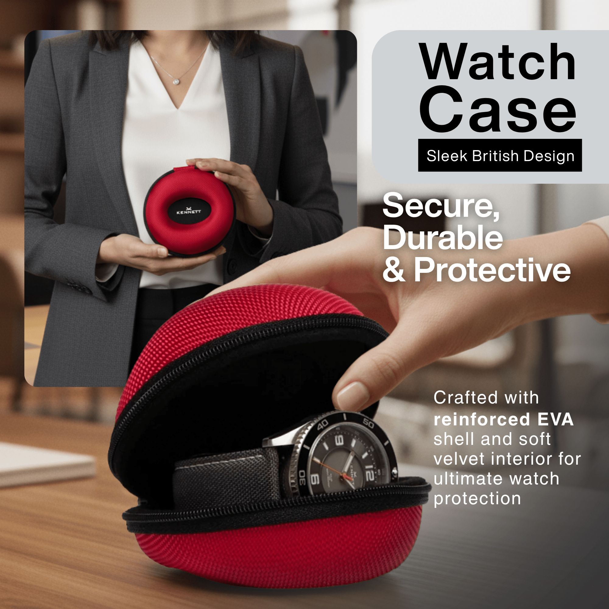 Red Single Watch Travel Case – Bold, Secure & Stylish watchcaseKennett Great Britain