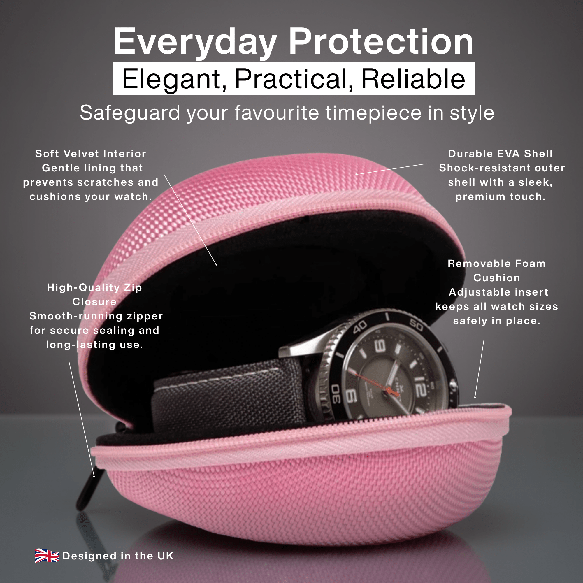 Pink Single Watch Travel Case – Stylish, Protective & Compact watchcaseKennett Great Britain