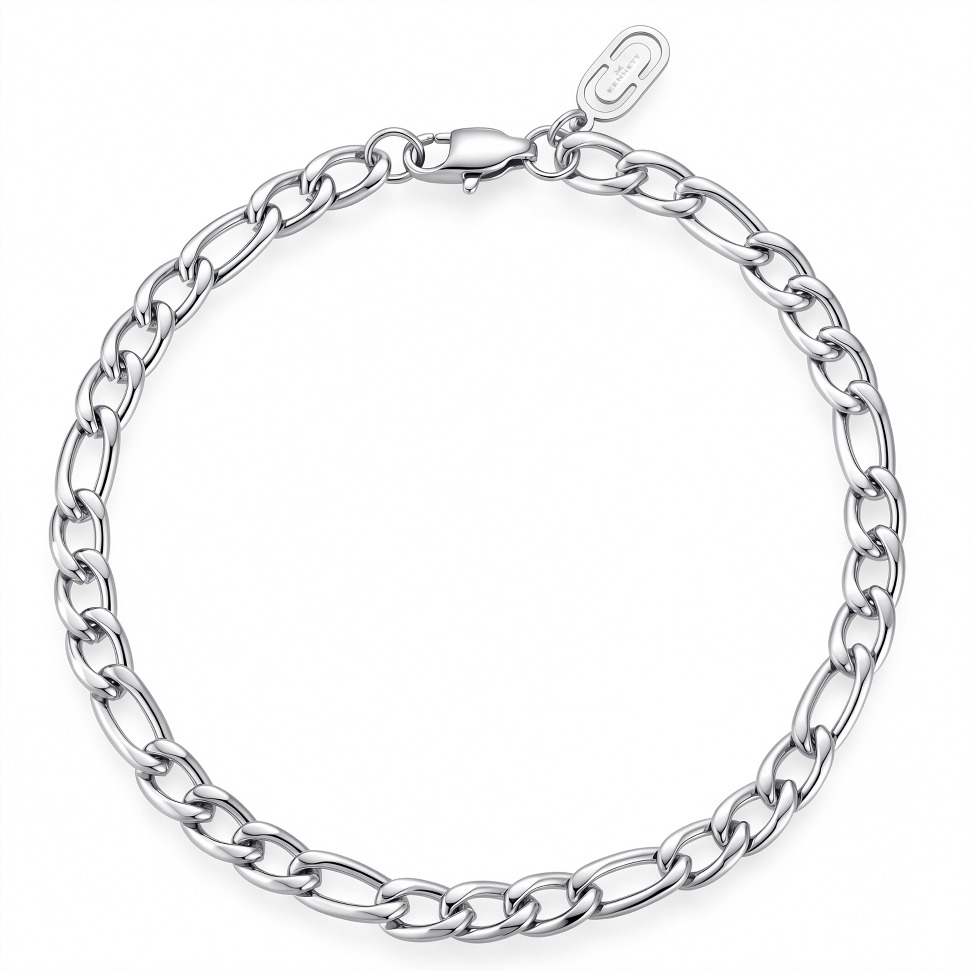 Kennett Figaro Chain Bracelet 5mm Silver - polished stainless steel bracelet with Figaro link chain