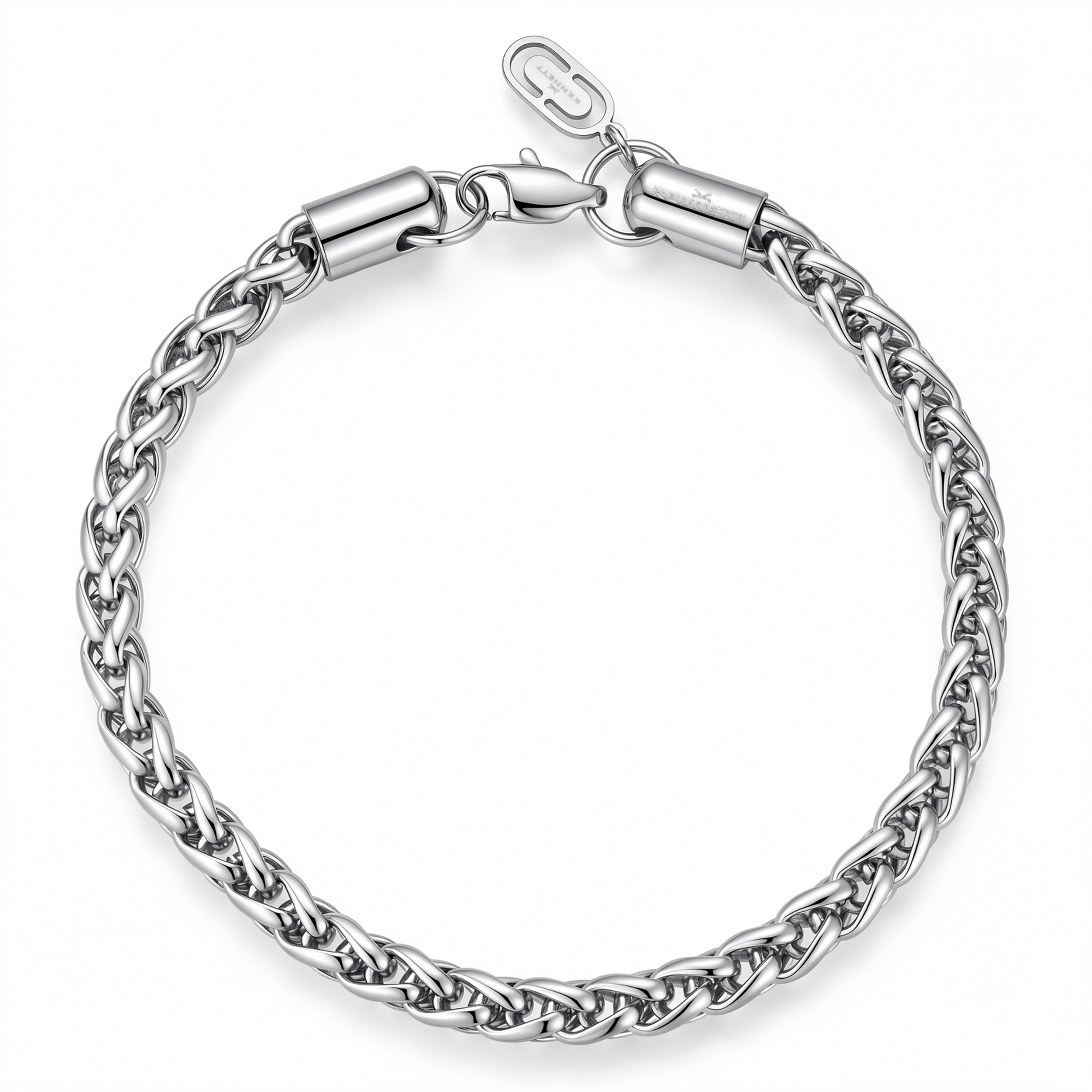 Kennett Wheat Chain Bracelet 5mm Silver - stainless steel bracelet with woven wheat chain design