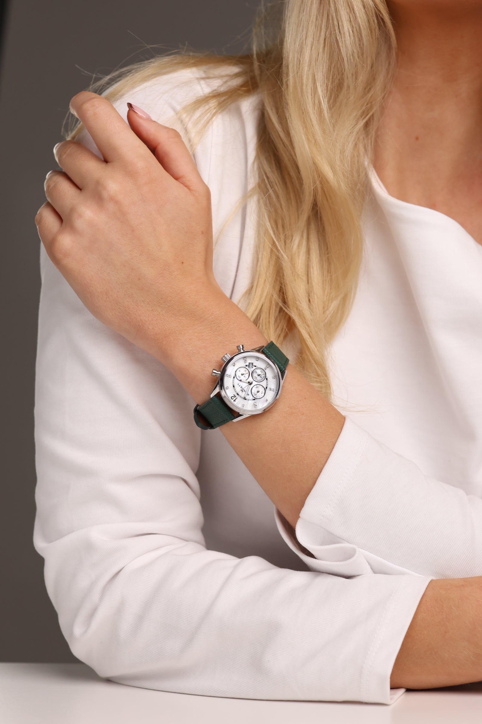 Kennett Lady Savro watch with mother of pearl dial and Green leather strap