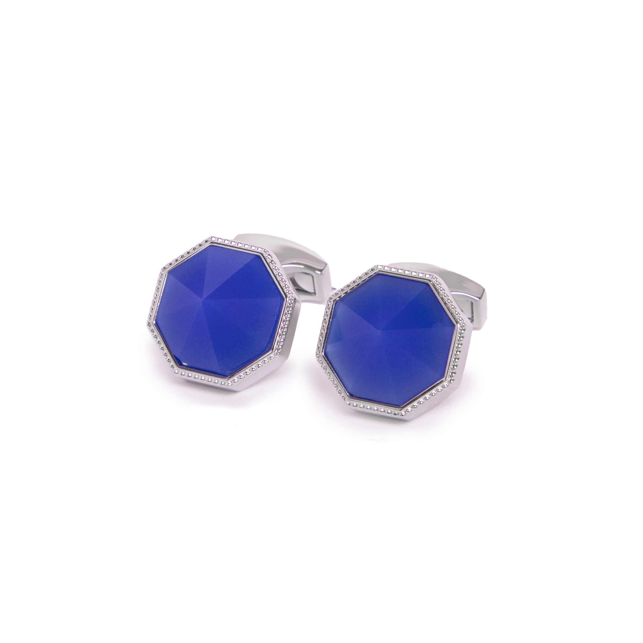 Kennett Octozuro Silver & Blue Octagonal Cufflinks Kennett Great Britain