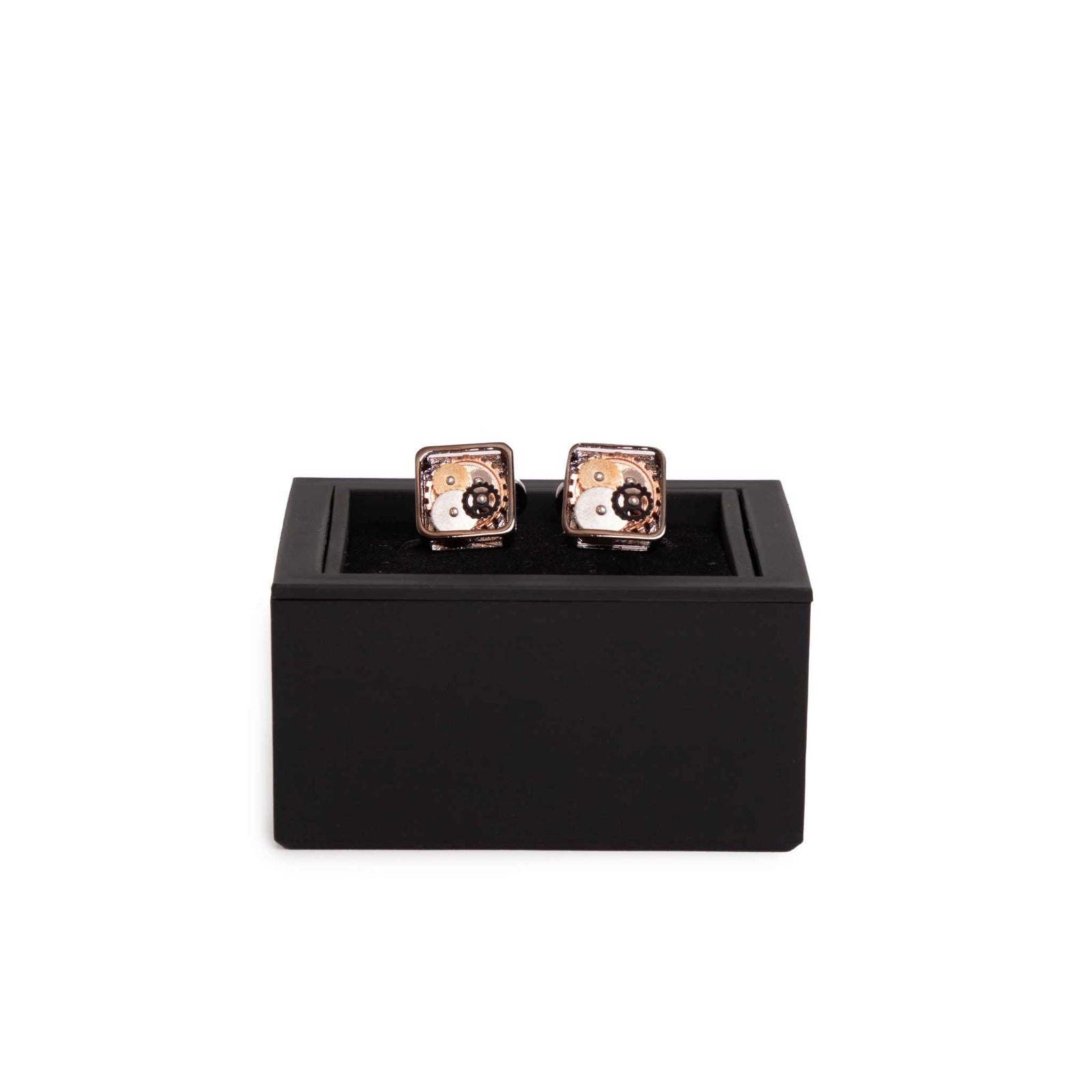 Kennett Watch Movement Cufflinks – Silver, Gold & Black Gear Design Kennett Great Britain