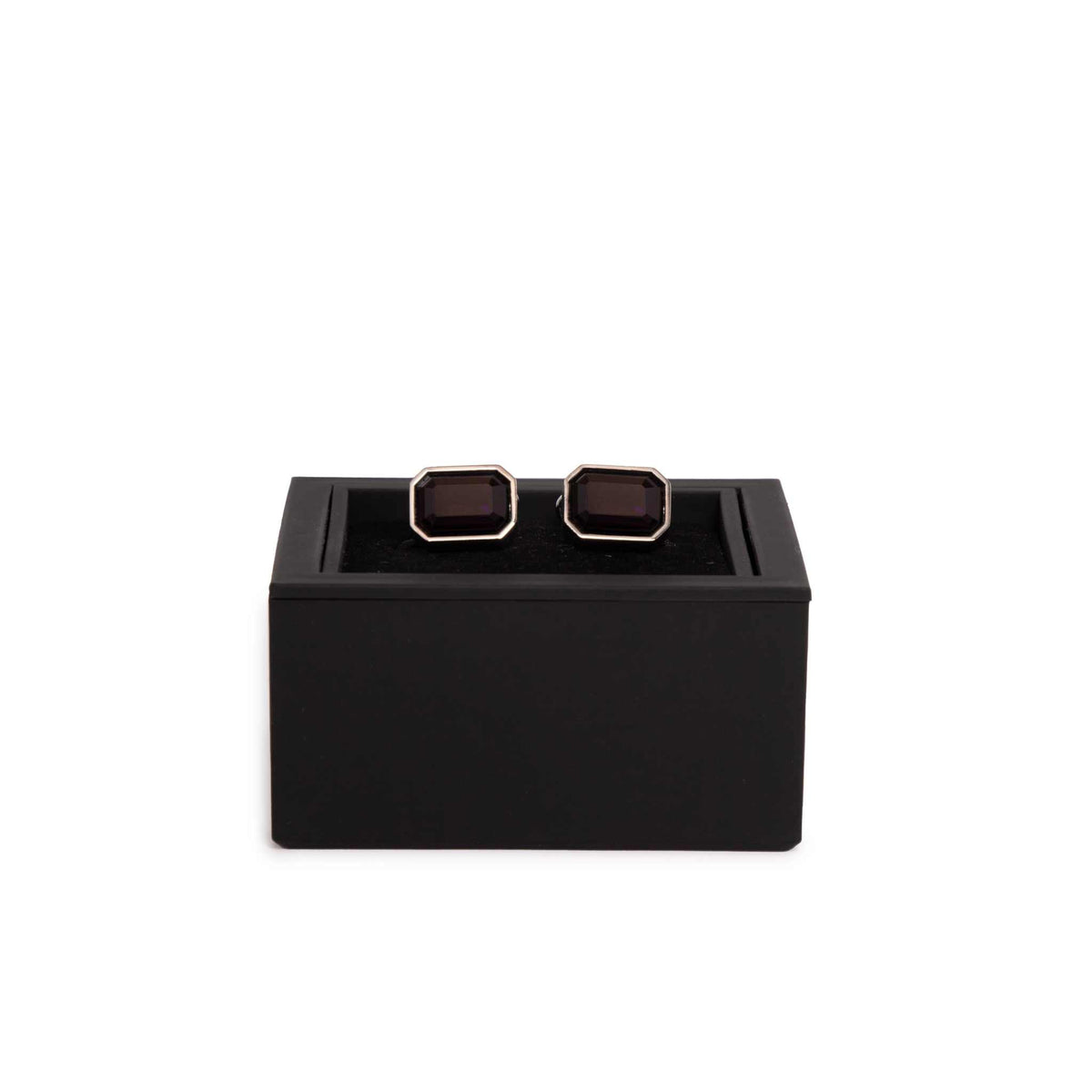 Kennett Finsbury Cufflinks – Silver Mirror Finish with Purple Crystal Kennett Great Britain