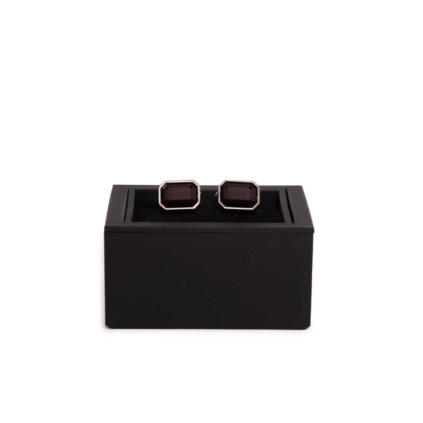 Kennett Finsbury Cufflinks – Silver Mirror Finish with Purple Crystal Kennett Great Britain