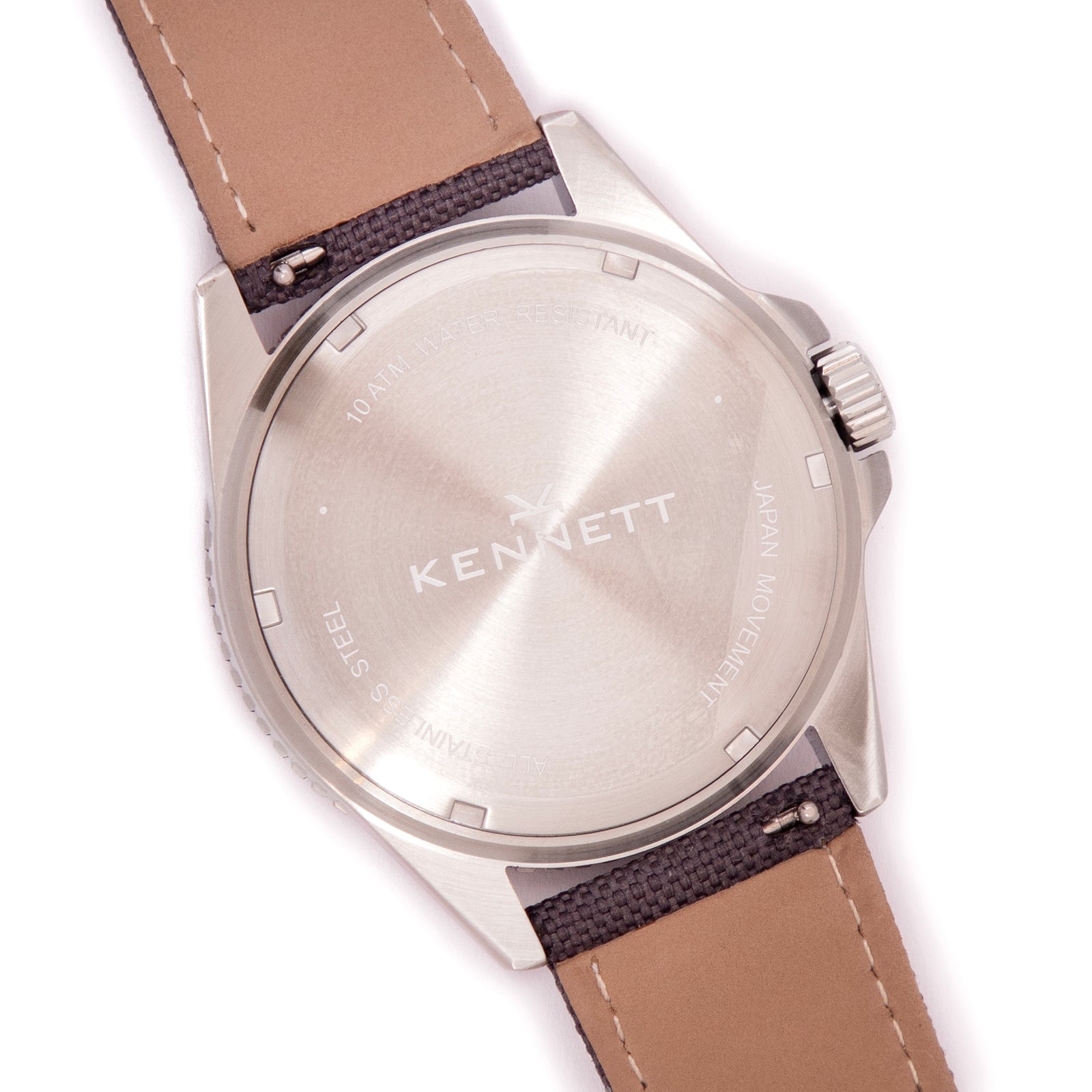Kennett Wristwatch with brown strap and silver case on a white background