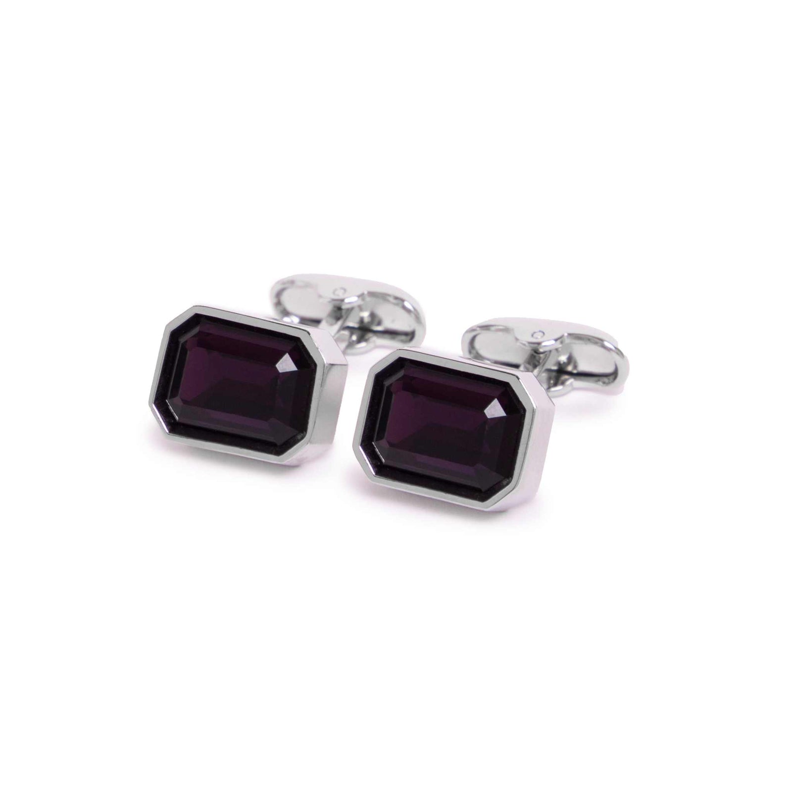 Kennett Finsbury Cufflinks – Silver Mirror Finish with Purple Crystal Kennett Great Britain