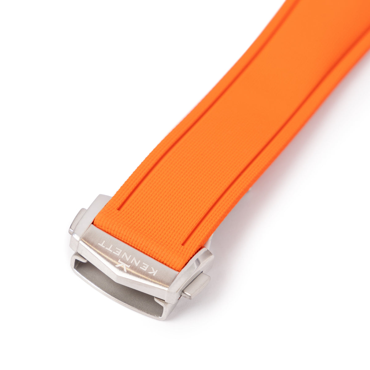 Underside of Kennett 22mm FKM rubber watch strap showing textured rubber backing and folding clasp