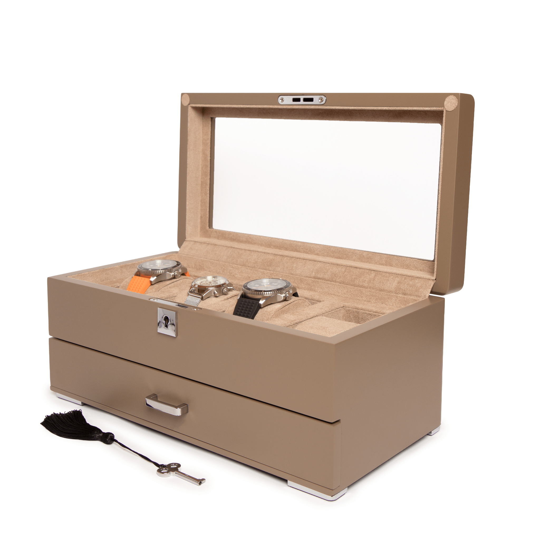 Kennett 4 - Piece Wooden Watch Box with Drawer in Tan watch boxKennett Great Britain