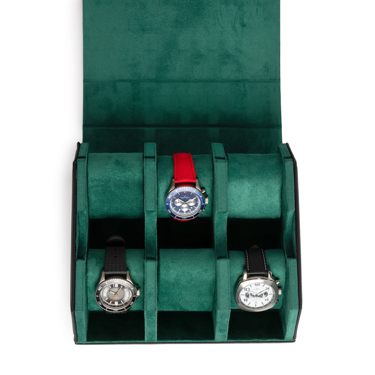 Kennett 6 Watch Hexagon Case - Black & Green PU Leather