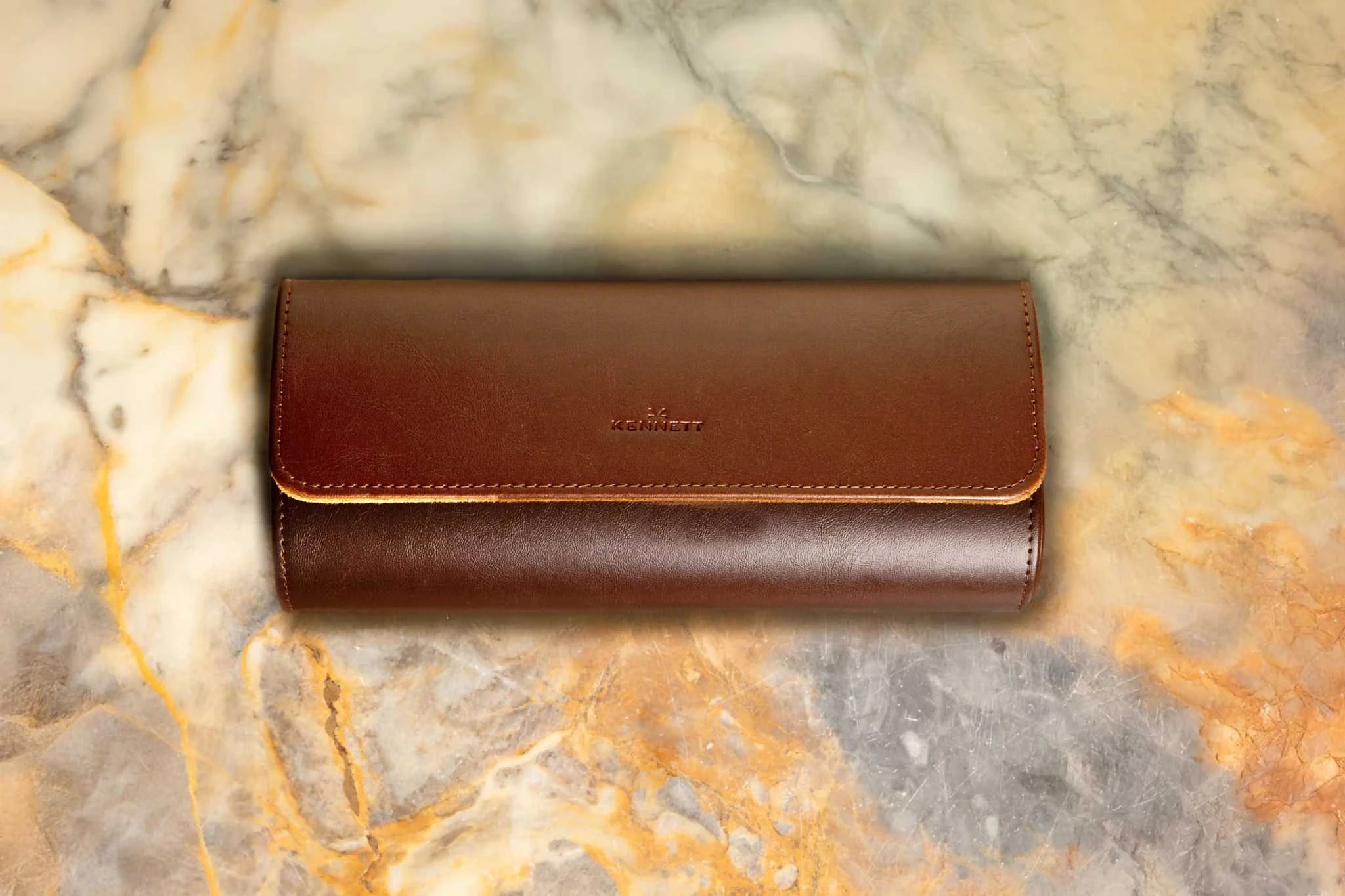 Brown Oiled Leather Watch Roll – Luxury Travel Case Kennett Great Britain