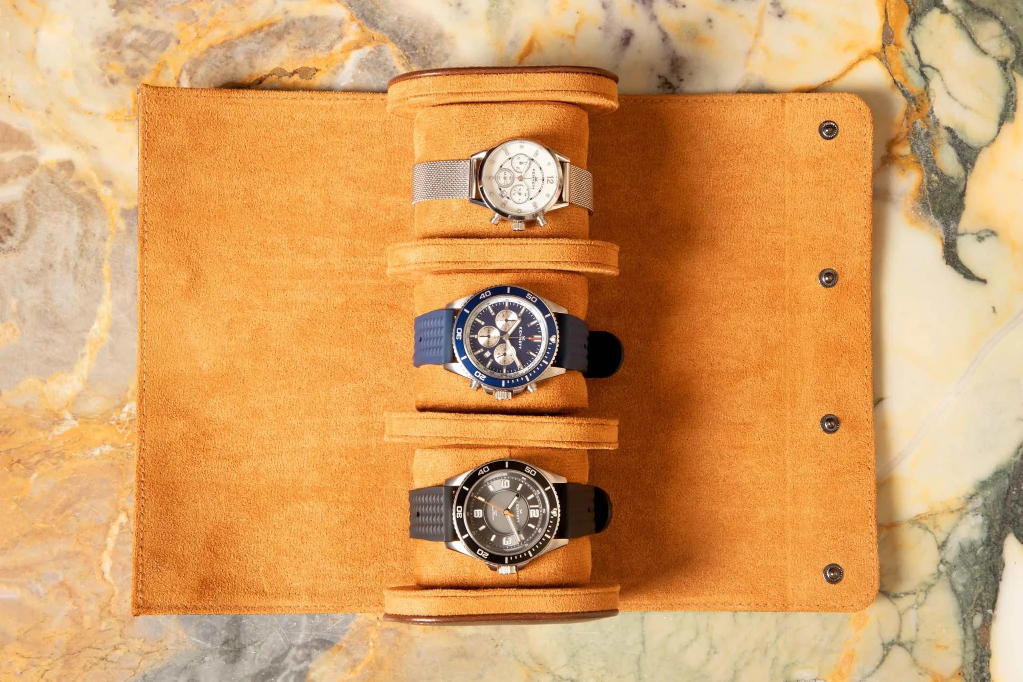 Brown Oiled Leather Watch Roll – Luxury Travel Case Kennett Great Britain