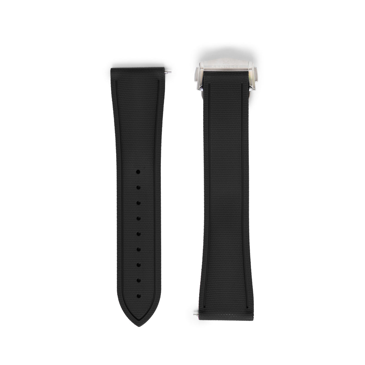 Kennett 22mm sailcloth FKM rubber watch strap in black with stainless steel folding clasp