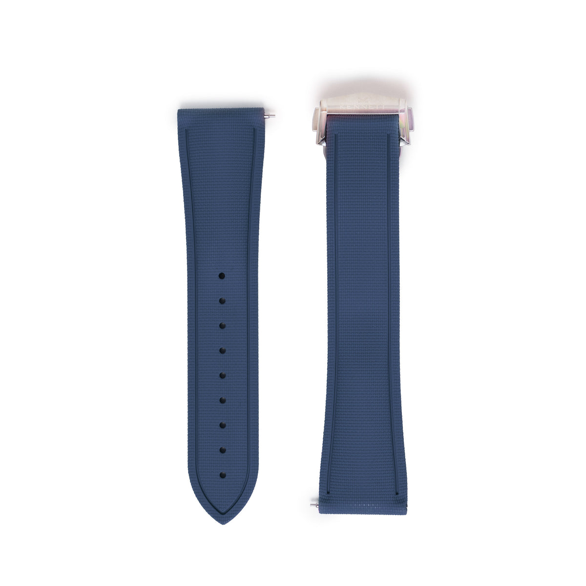 Kennett 22mm sailcloth FKM rubber watch strap in navy with stainless steel folding clasp