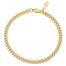 Kennett gold 4mm Cuban chain bracelet, 19cm, laid in a circle showing the lobster clasp closure