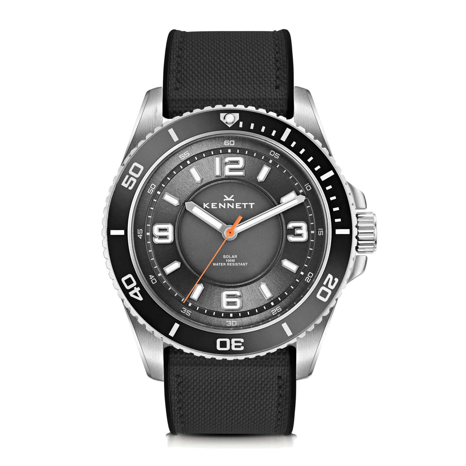 Kennett Solaxplorer Solar Watch Black Strap Grey Dial, Sailcloth Hybrid Strap