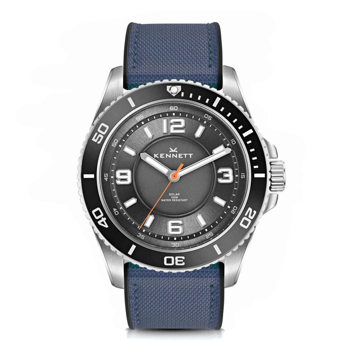 Kennett Solaxplorer Solar Watch Grey Dial with Navy Rubber Sailcloth hybrid strap