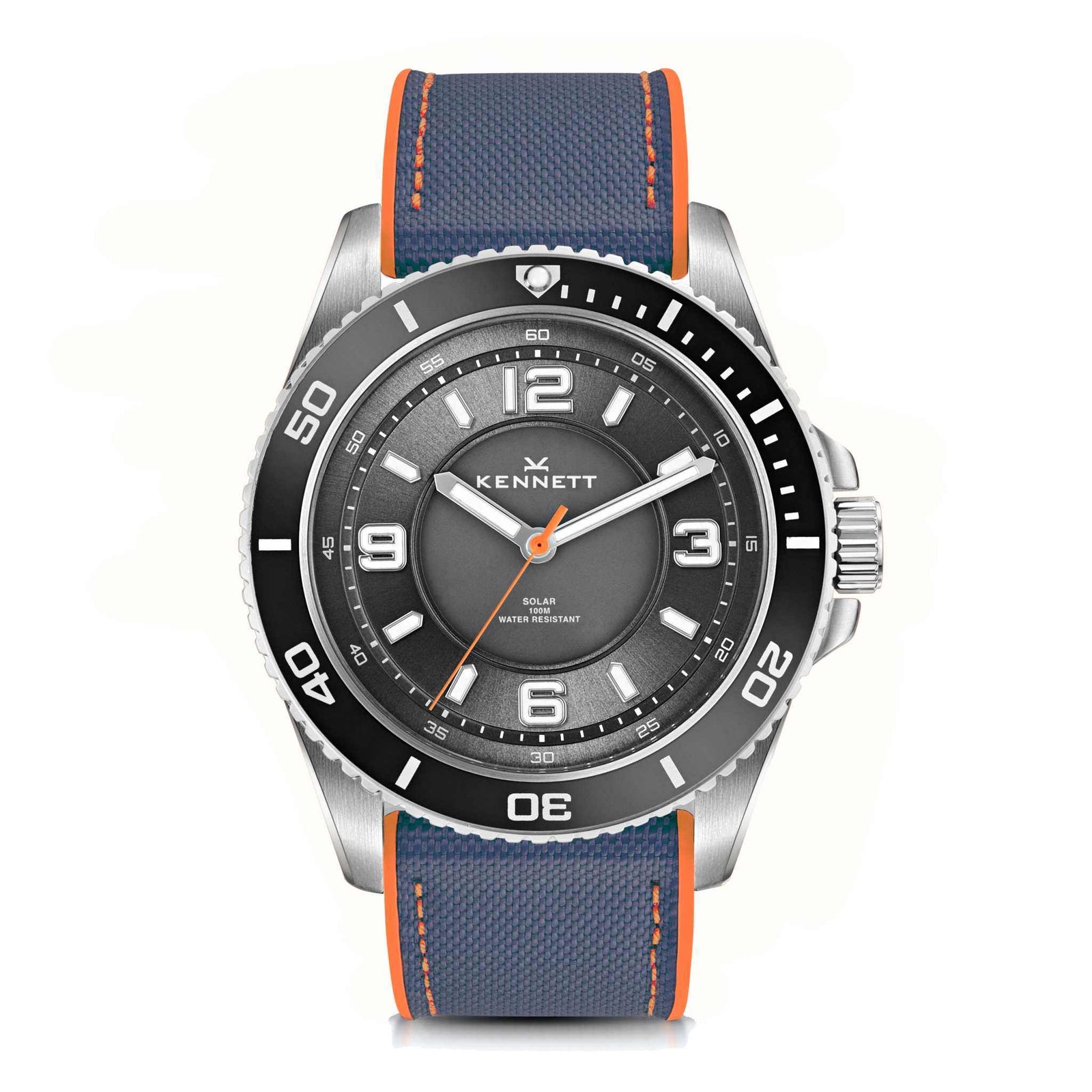 Blue orange Rubber Hybrid Sailcloth Strap on the Kennett Solaxplorer Watch