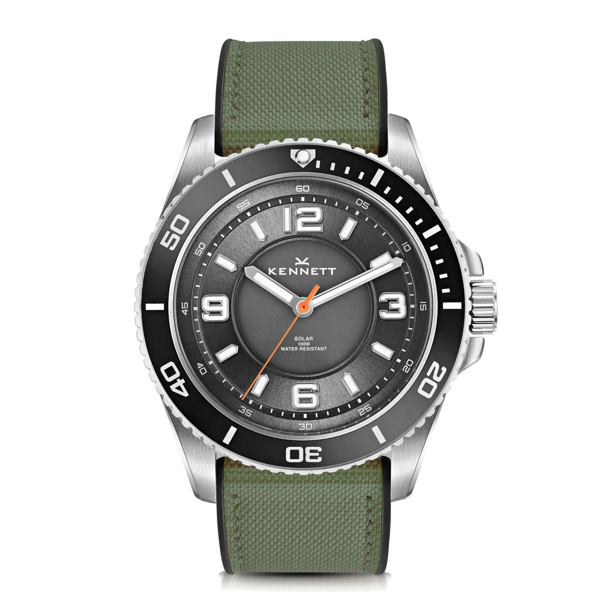 Kennett Solaxplorer Solar Watch - Green Hybrid Rubber Strap with Sailcloth fabric