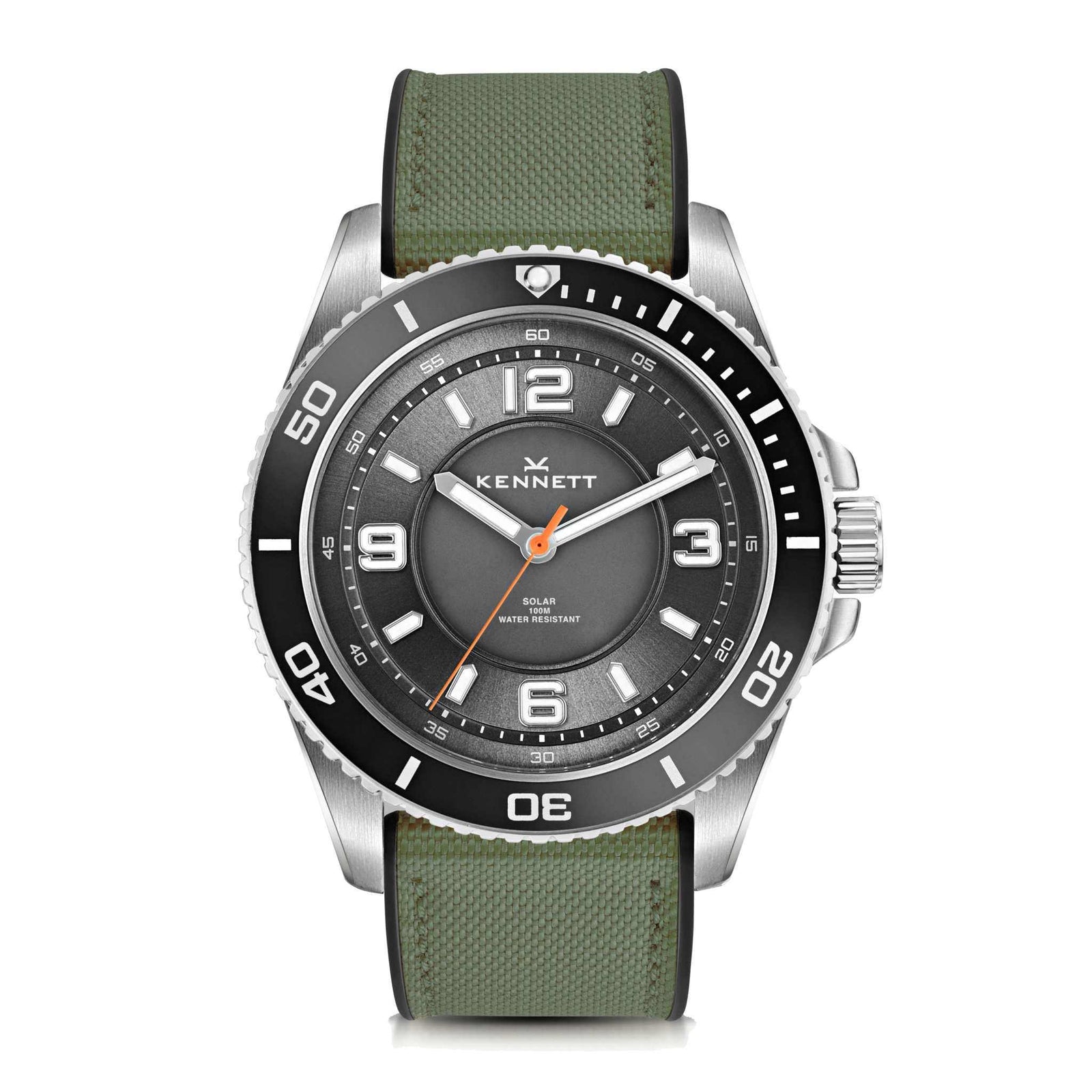 Kennett Solaxplorer Solar Watch - Green Hybrid Rubber Strap with Sailcloth fabric